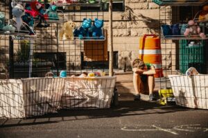 A kid at a garage sale.